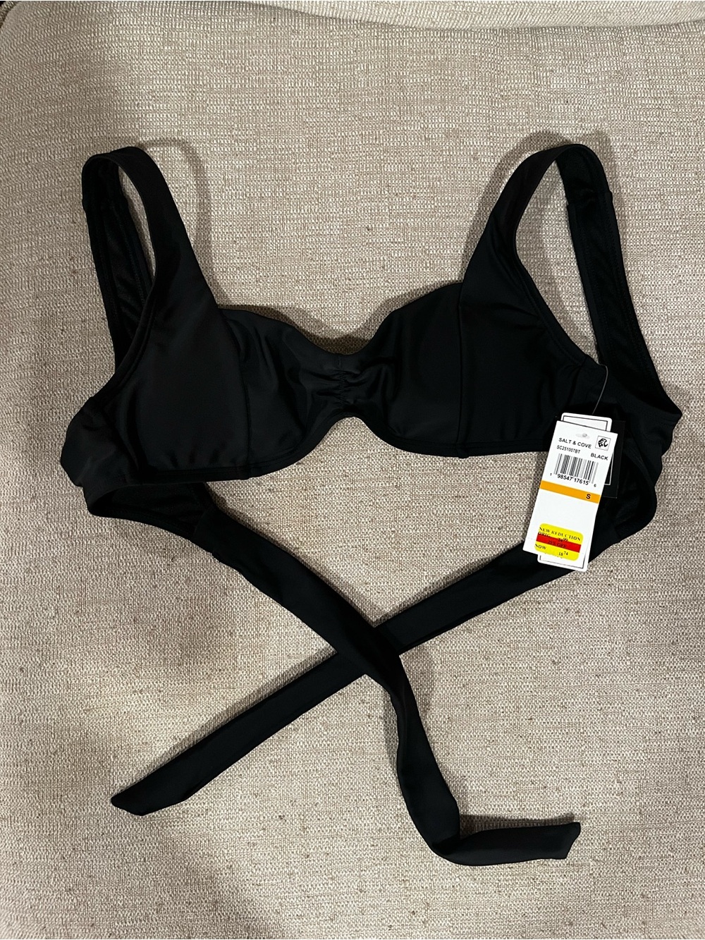 Black Bikini Top with Tie Back Salt + Cove